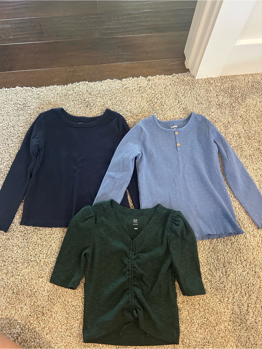 Girls Navy, Periwinkle & Dark Green Long Sleeve Tops - 3-Pack
